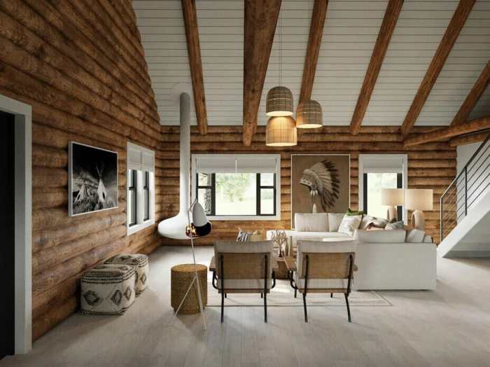 Modern log house interior design